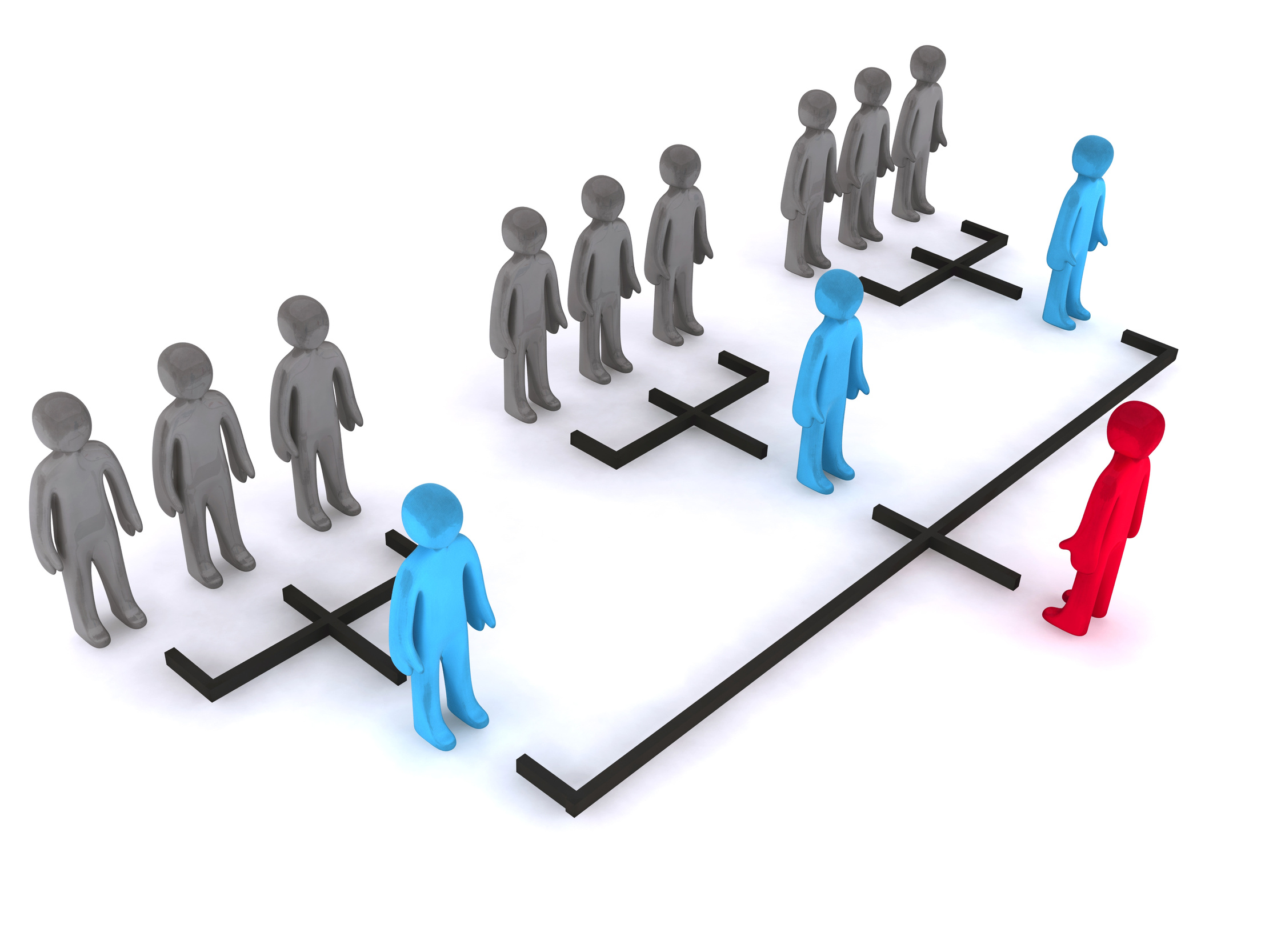 Three levels of organizational structure. This is 3d render.